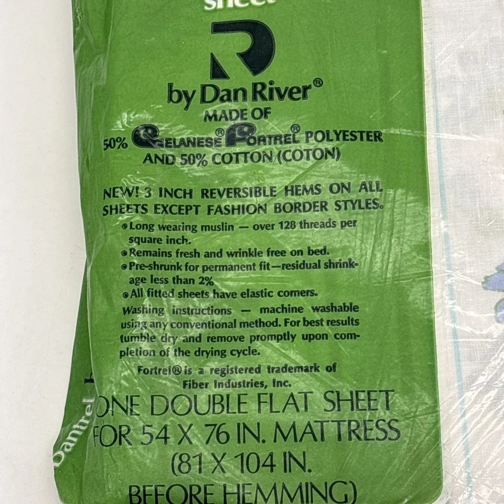 Vtg Dan River Dantrel No Iron Double Sheet Set White Blue Floral NOS